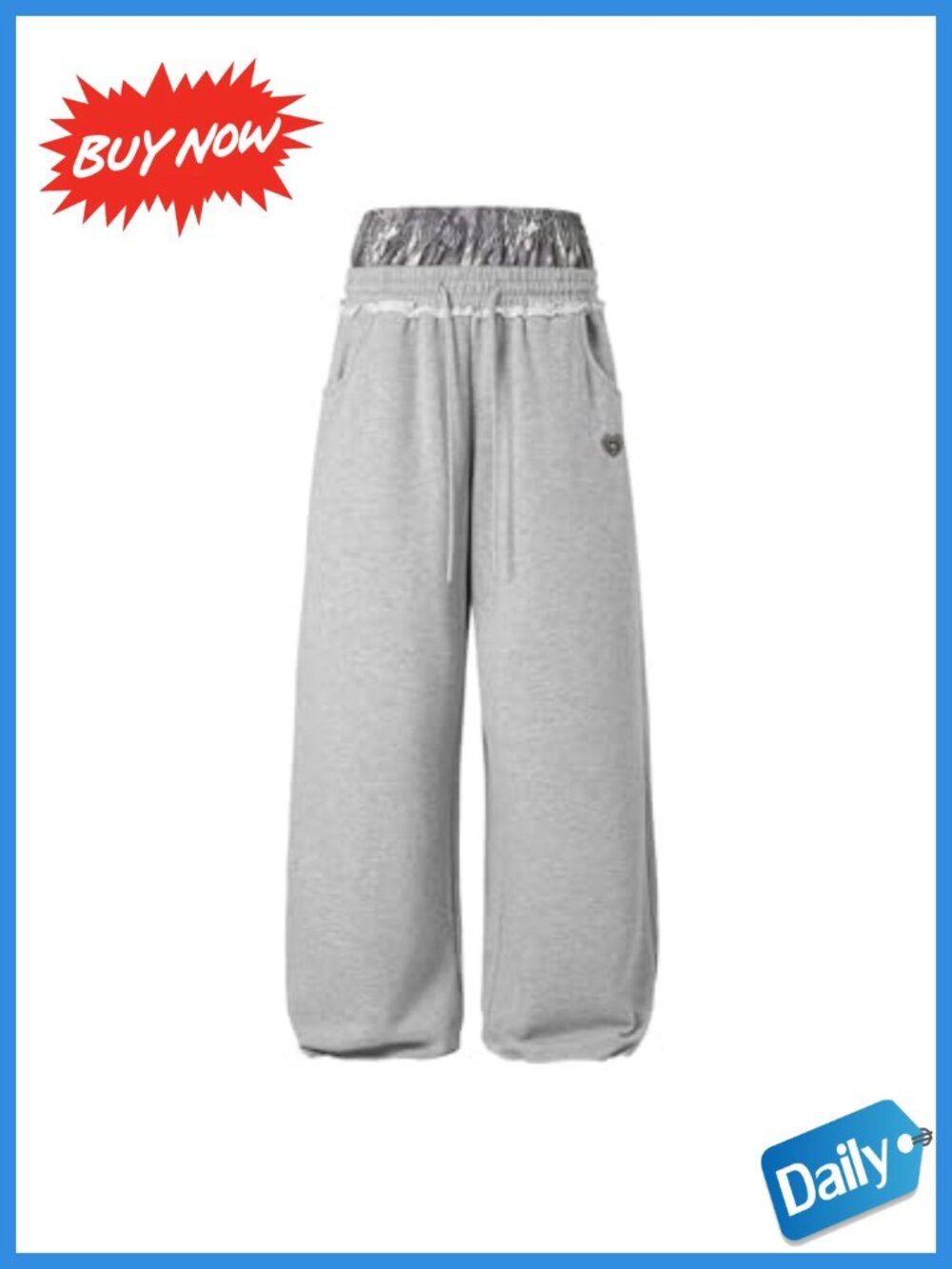 Baggy Wide Leg Sweatpants Double Waist Elastic Waist Lounge Pants with Pockets